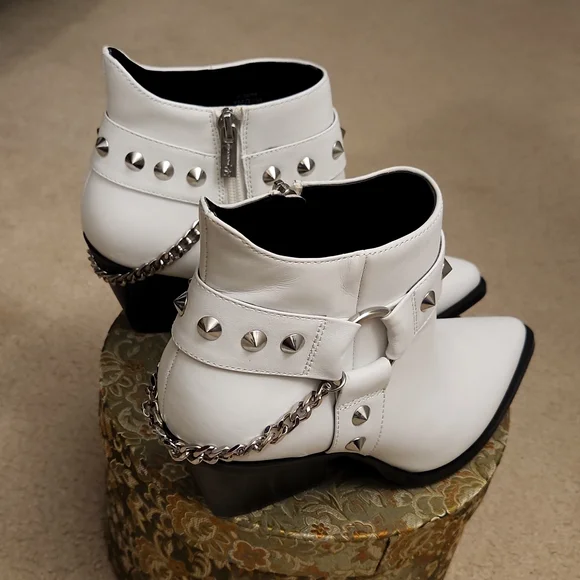 Studded White Ankle Boots - Picture 3 of 5